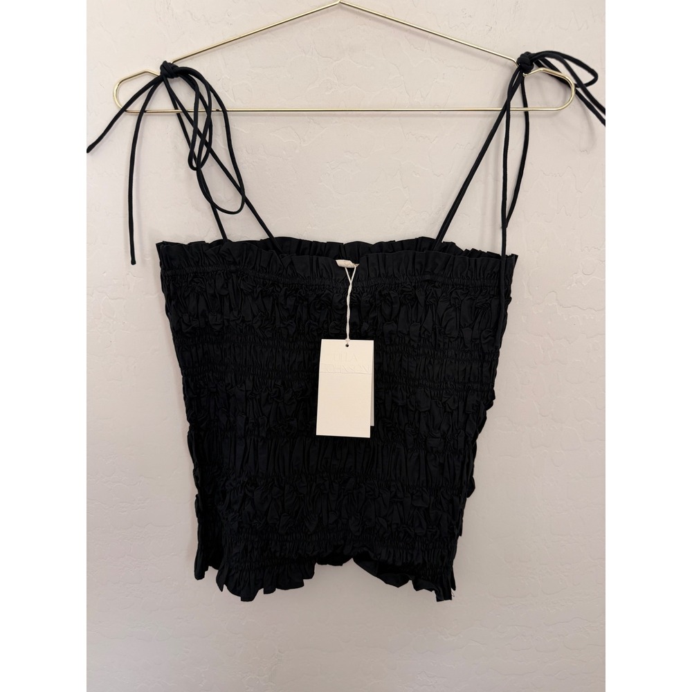 Ulla Johnson Black Smocked Cotton Tie Strap Camisole Top Sz 10 NEW Romantic Boho
